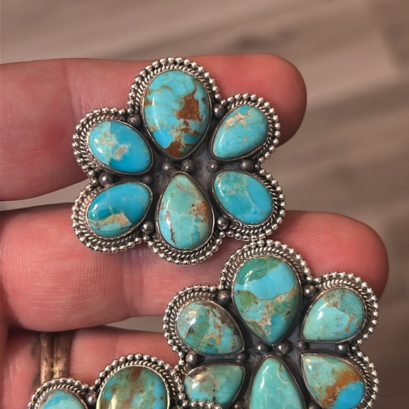 Sterling silver Native American Southwest turquoise adjustable cluster ring .925 - Picture 8 of 10
